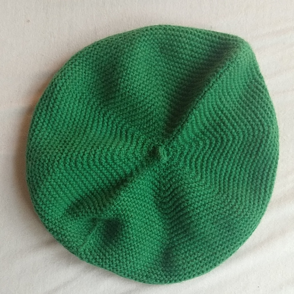 Hand-knit green beret